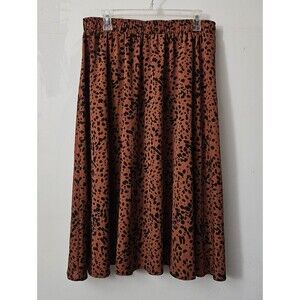 Shein Curve Orange Animal Print Size 12 2XL Pull On Midi Skirt Women's Plus Boho